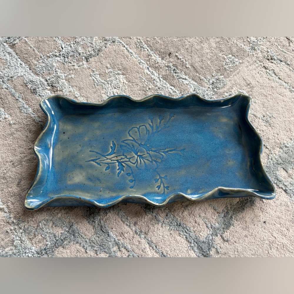 Pottery Handmade Blue Ceramic Decorative Tray